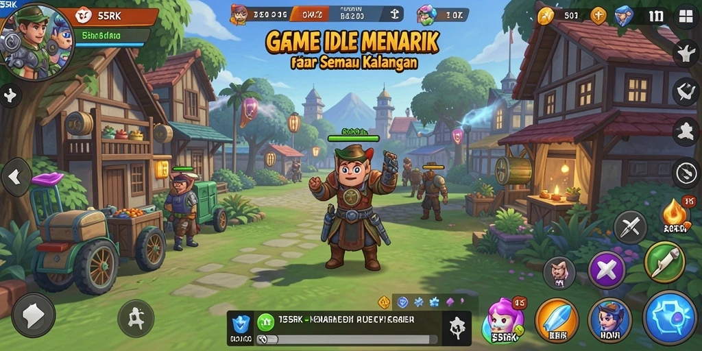 Screenshot gameplay 55RK menampilkan elemen Idle yang seru dan interaktif.