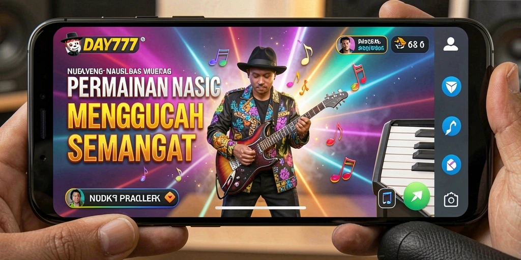 Tampilan gameplay DAY777 yang menakjubkan dengan nuansa musik yang kuat.