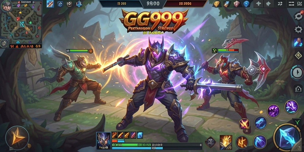 Tampilan seru gameplay di arena MOBA GG999.