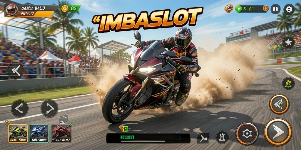 Screenshot gameplay menampilkan balapan motor yang penuh aksi.