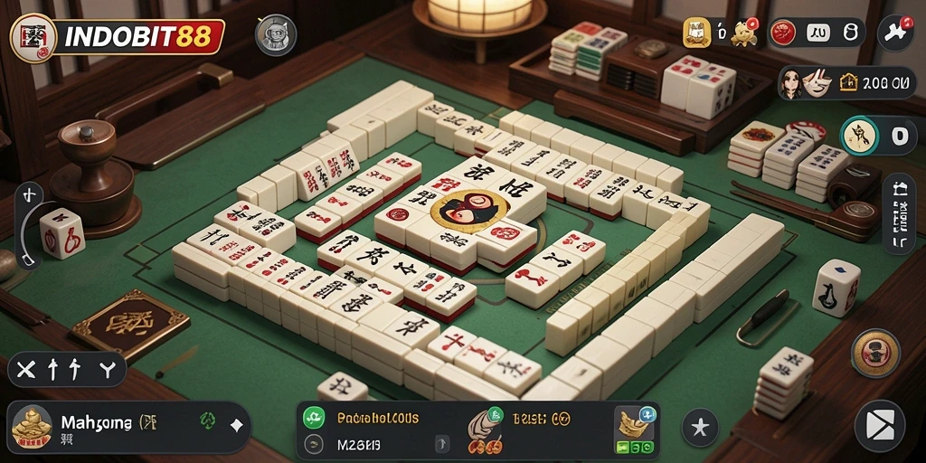 Screenshot INDOBIT88 menampilkan gameplay Mahjong yang seru dan mendebarkan.