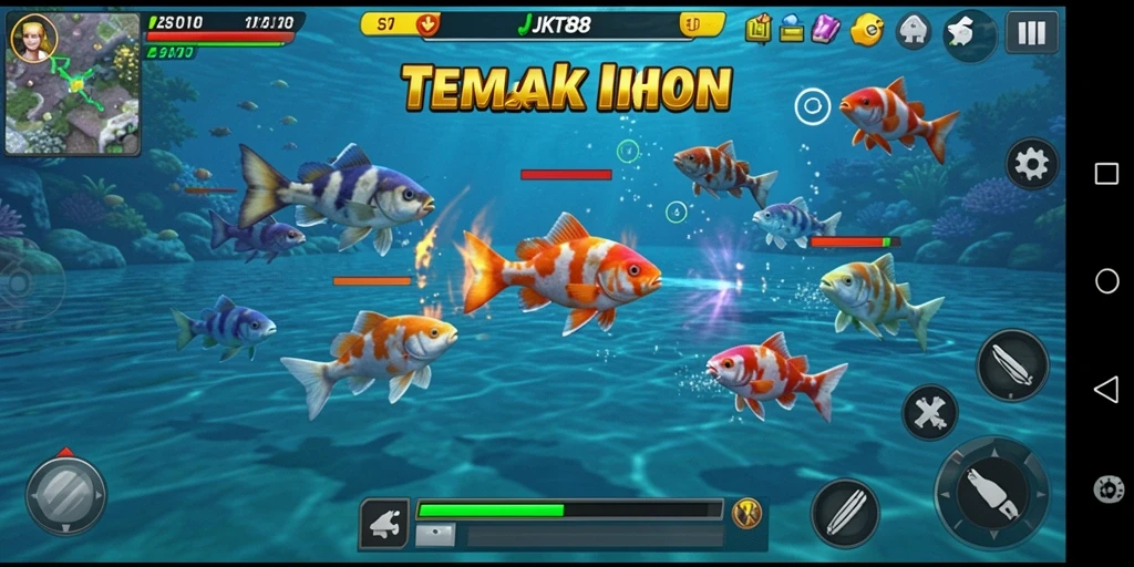 Screenshot gameplay JKT88 yang menampilkan aksi menembak ikan.