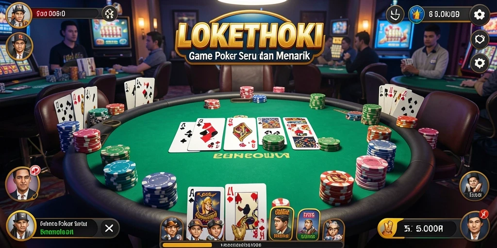 Screenshot gameplay LOKETHOKI menampilkan meja poker yang penuh aksi.