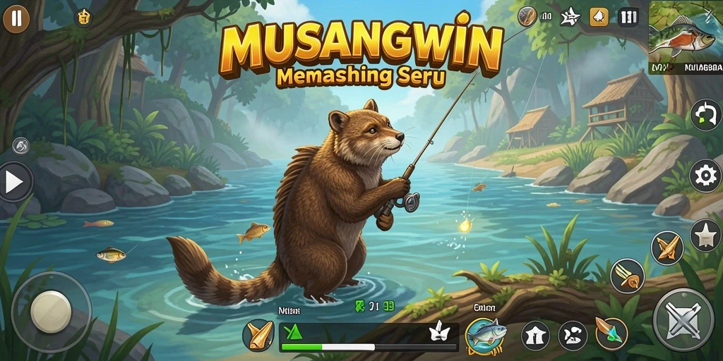Screenshot menunjukkan momen seru saat memancing ikan besar di MUSANGWIN.