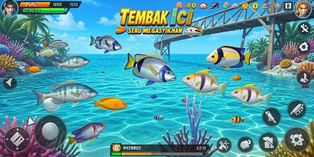 Screenshot gameplay PCPC7 yang menampilkan aksi tembak ikan seru.