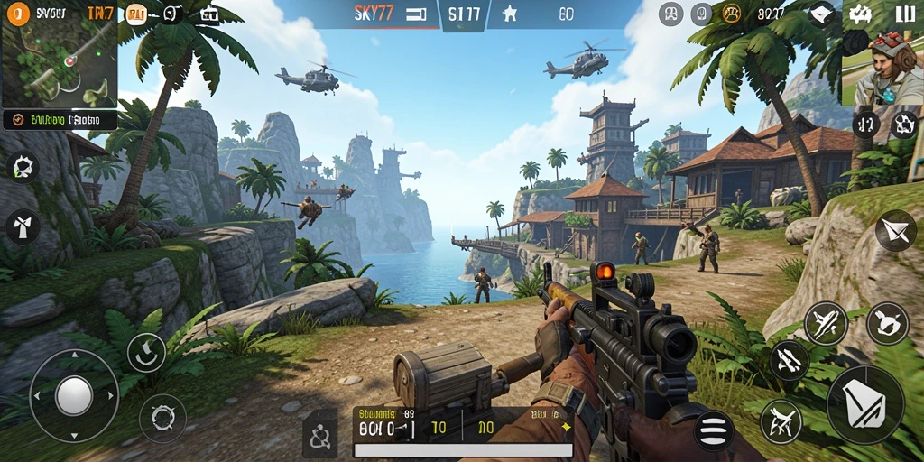 Tampilan gameplay penuh aksi dari SKY77 yang menarik perhatian.