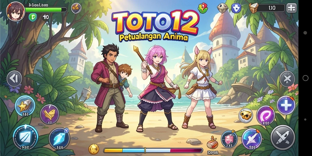 Tangkapan layar gameplay TOTO12 menampilkan pertempuran antara karakter-karakter anime.