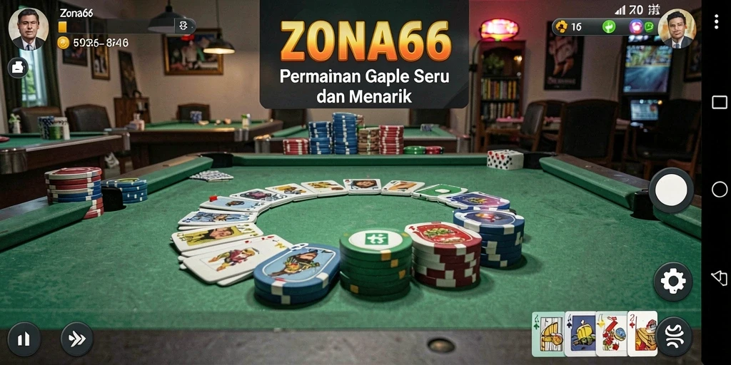Tangkapan layar ZONA66 menampilkan gameplay Gaple yang seru.
